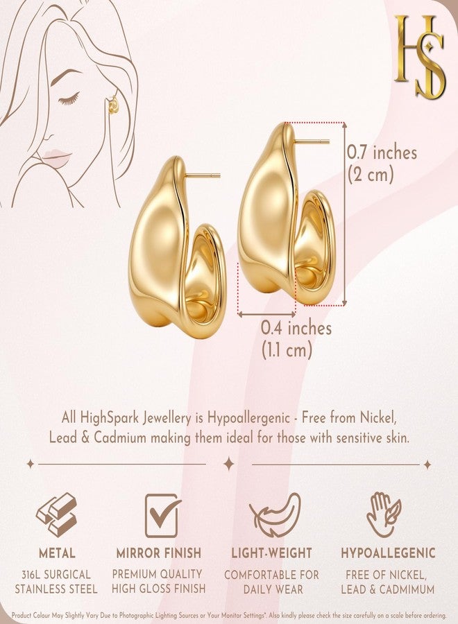 HighSpark Gold Chunky Stud Earrings for Women | 18k Gold Plated Statement Hypoallergenic Earrings | Jewelry Gift - Image 2